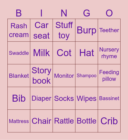 Nayar Baby Bingo Card