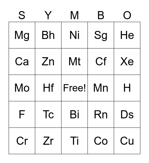 Symbo Card Bingo Card