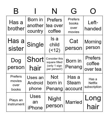 Get to know each other! Bingo Card