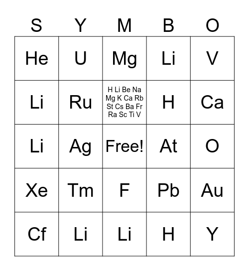 Symbo Card Bingo Card