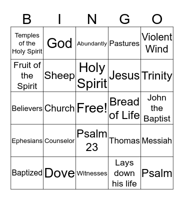 Sunday School Bingo Card