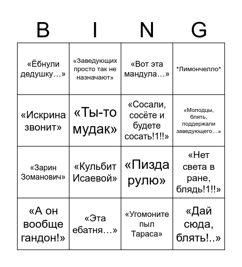 Бинго Петрова Bingo Card