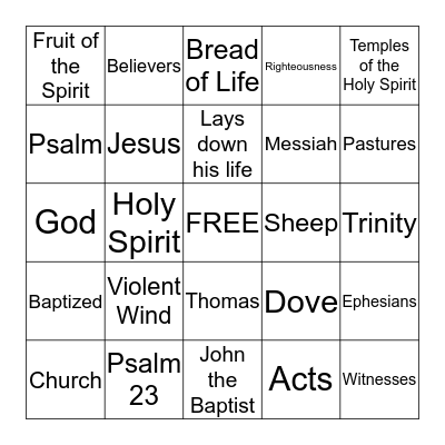 Sunday School Bingo Card