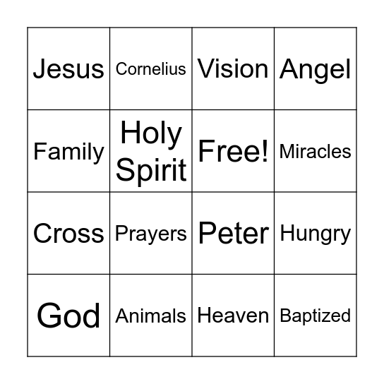 Bible Story Bingo Card