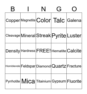 Section 2: Identifying Minerals Bingo Card