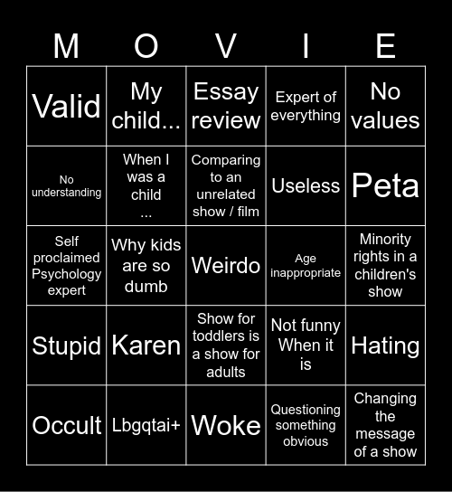 Movie Reviews Bingo Card
