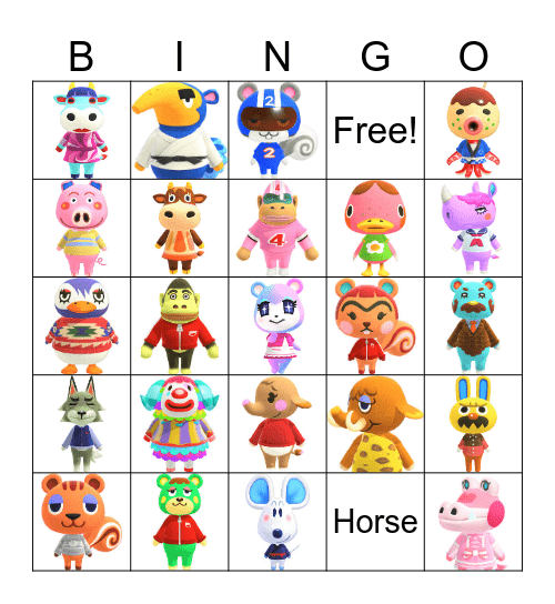 Animal Crossing Villager Hunting Bingo Card