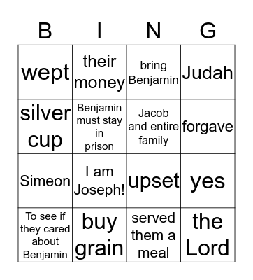 Joseph Forgives His Brothers Bingo Card