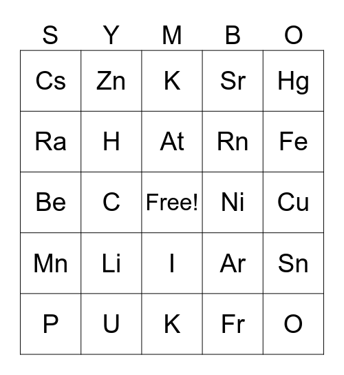Symbo Card Bingo Card