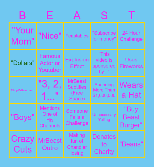 MrBeast BINGO Card