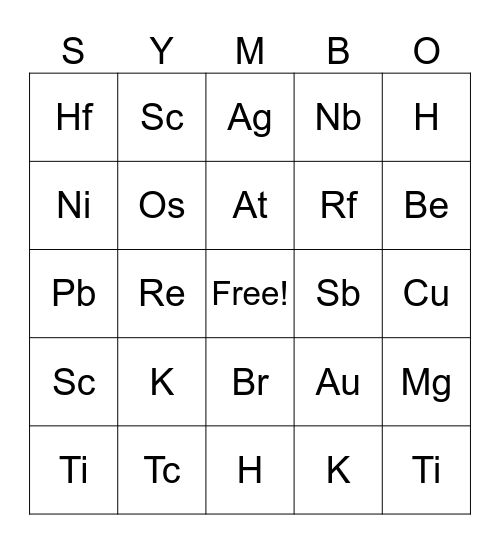 Symbo Card Bingo Card