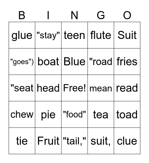 Vowel Team Bingo Card