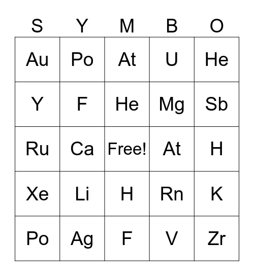 Symbo Card Bingo Card