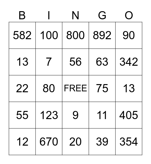 Football Math Bingo Card