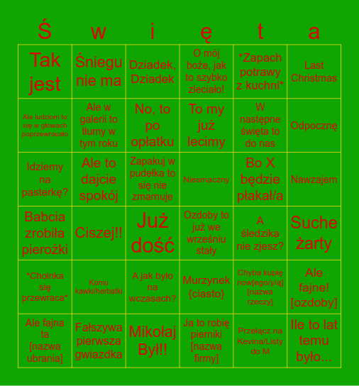 Wigilia i Święta Bingo Card