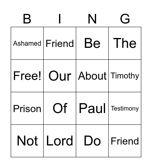 2 Timothy 1:8 Bingo Card