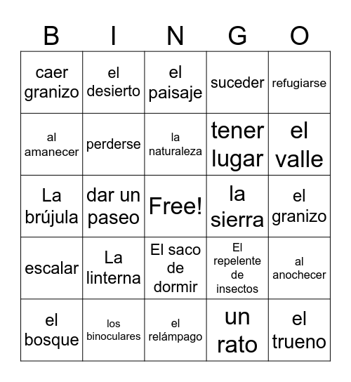 3A U1 vocab Bingo Card