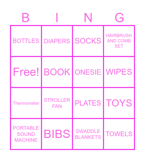 Baby Bingo Card