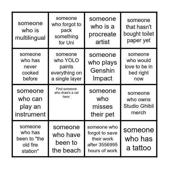 Find someone Who.... BINGO Card