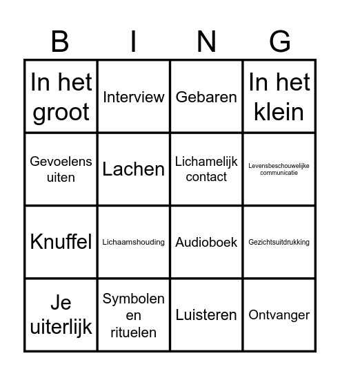 Bingo: communicatie Bingo Card
