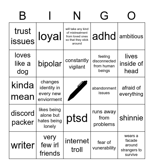 Kaveh kinnie bingo Card