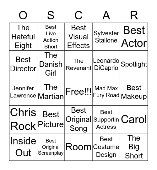 OSCAR BINGO  Bingo Card