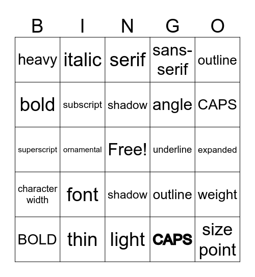 Fonts Bingo Card