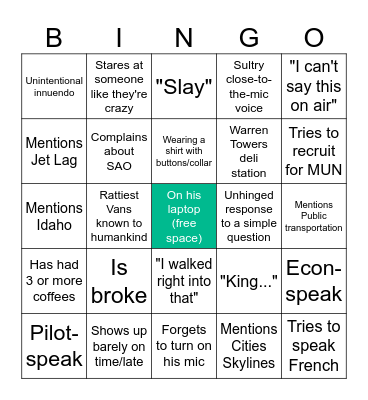 Andrew Severance Bingo Card