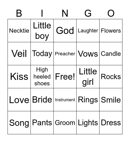 Wedding Bingo Card