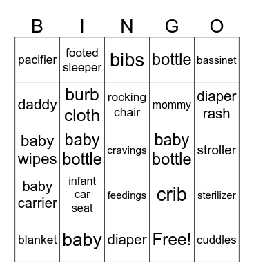 Baby Shower Bingo Card