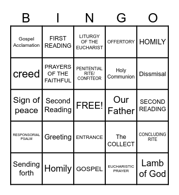 PARTS OF THE MASS Bingo Card