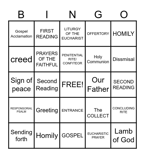 PARTS OF THE MASS Bingo Card