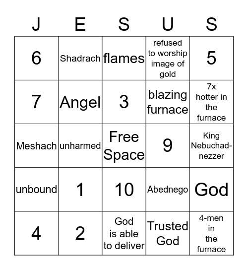 Daniel 3:16-28 Bingo Card