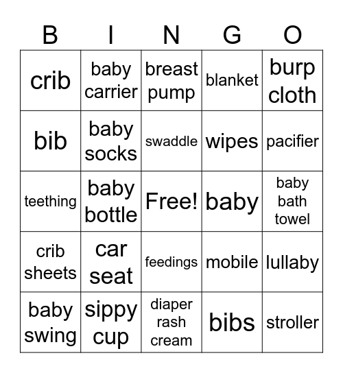 baby shower Bingo Card