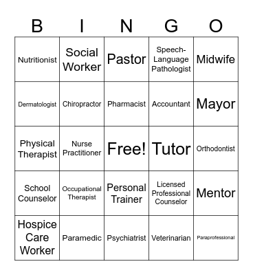 Community Resources Bingo Card