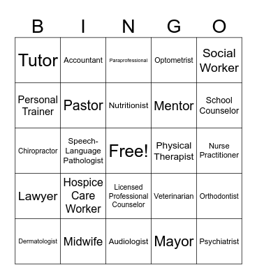 Community Resources Bingo Card