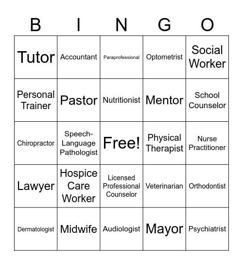 Community Resources Bingo Card