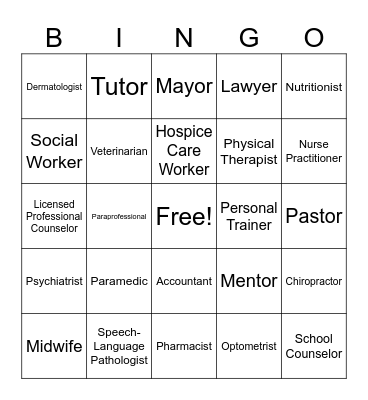 Community Resources Bingo Card