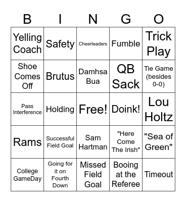 Irish Football Bingo Card