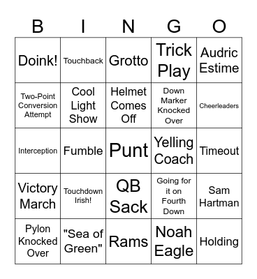 Irish Football Bingo Card