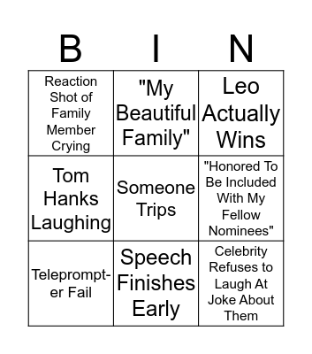 Alpha Phi Oscars Bingo Card