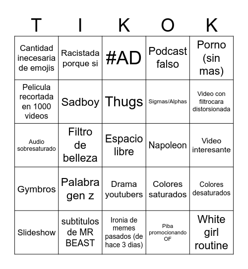 TikTok bingo en español Bingo Card