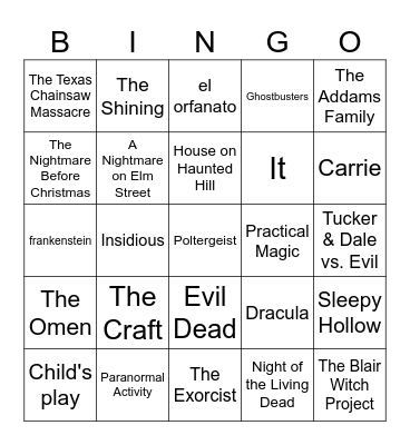 Halloween Movie Bingo! Bingo Card