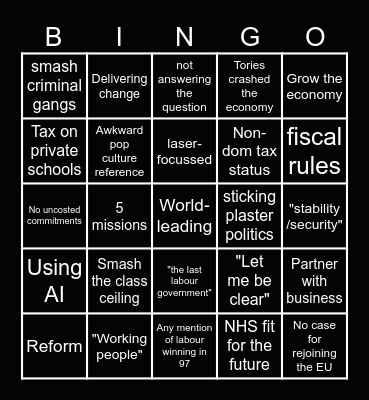 Keir Starmer bingo Card