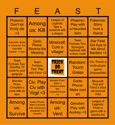 Boi's Gaming Inc: Feast of Frights Bingo Card