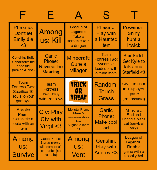 Boi's Gaming Inc: Feast of Frights Bingo Card