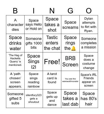 Spacey Bingo U Dingo Bingo Card