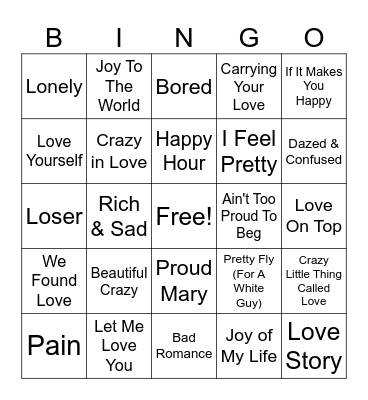 Music Bingo: In My Feelings Bingo Card