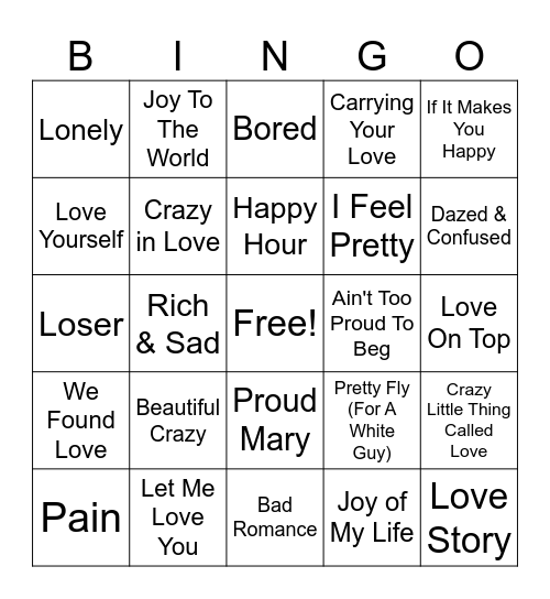 Music Bingo: In My Feelings Bingo Card
