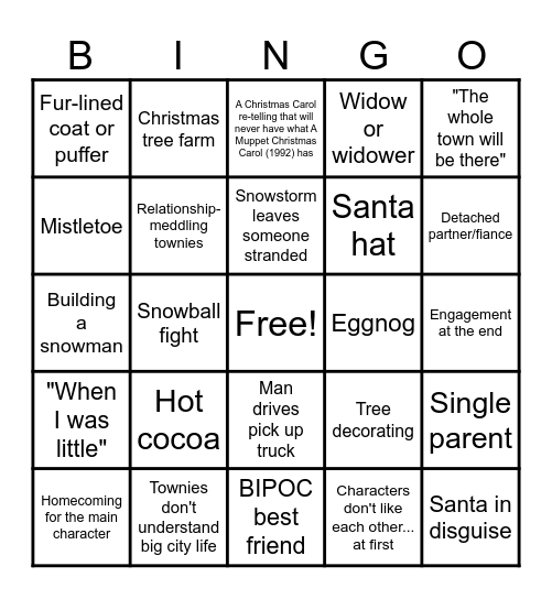 Christmas Movie Bingo Card